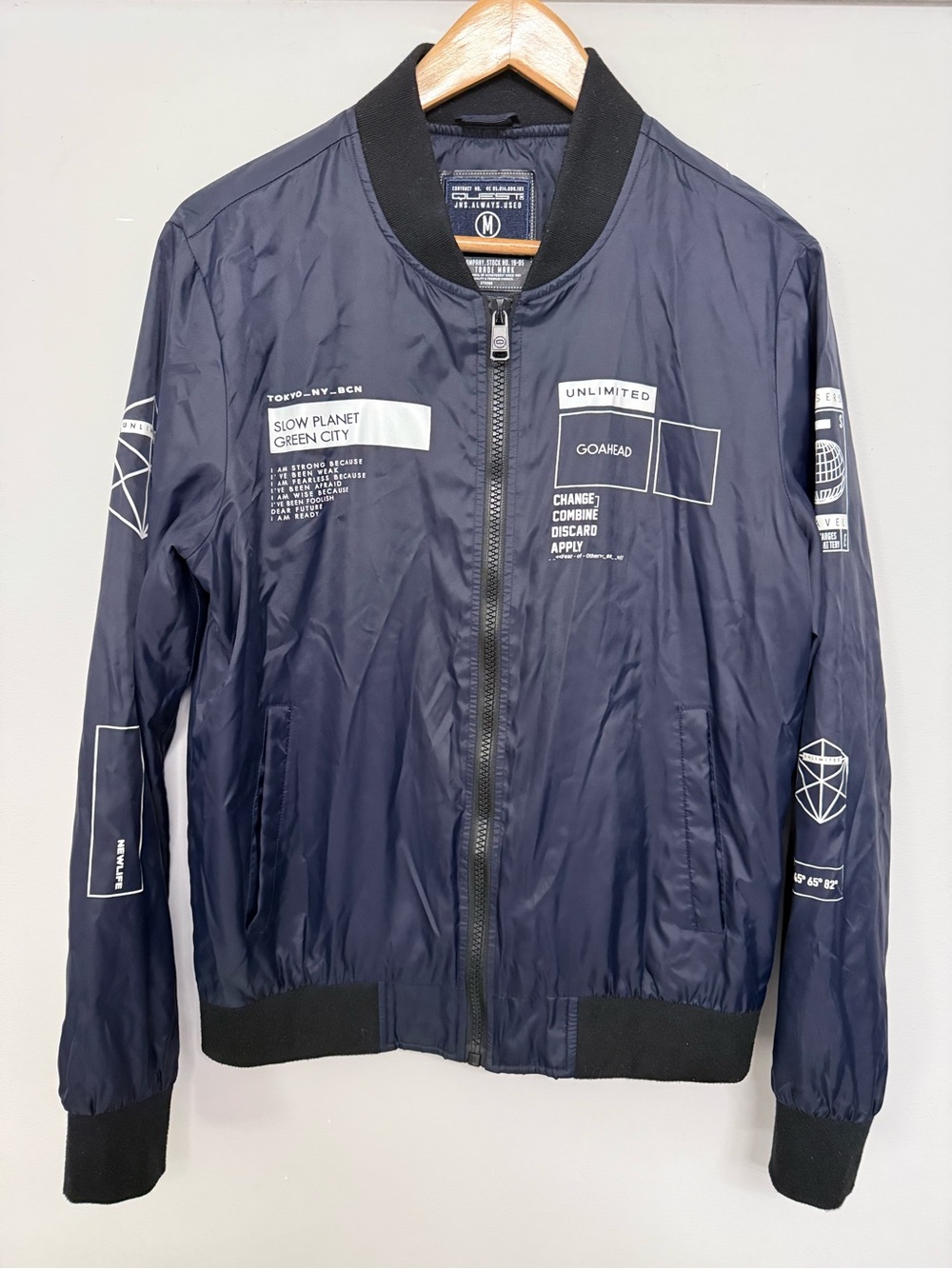 Navy Graphic Bomber Jacket by Colombian brand Quest